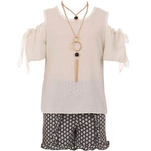 Cold Shoulder Top Short Pant Girl Set Off White